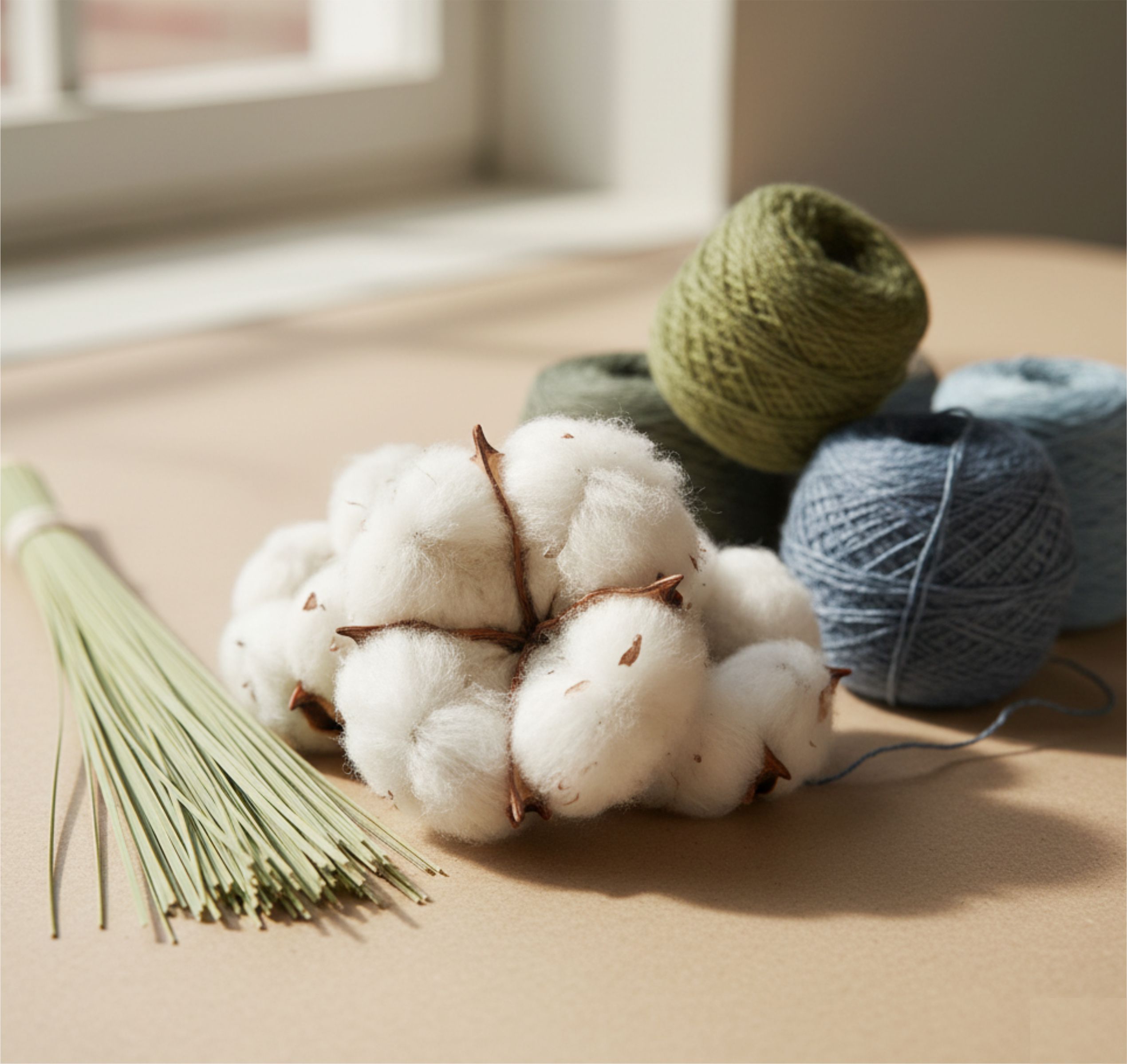 Cotton balls and yarn